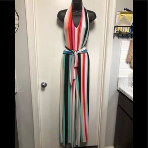 Striped Full-Legged Halter Jumpsuit (US Medium)